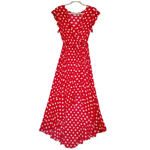 Maxi abito rosso pois finto - maxi,