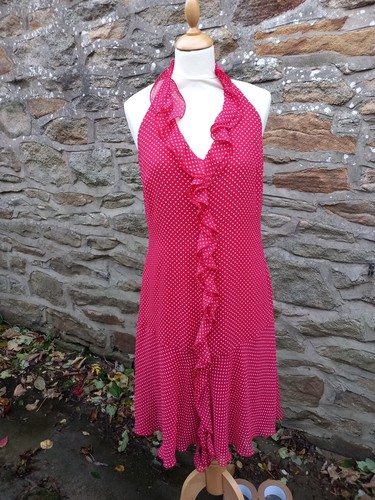Red white polka dot halter - white,